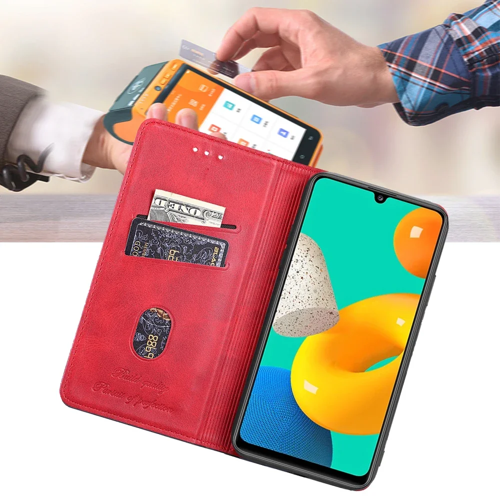 Logo embossed Retro Card Cover for Samsung Galaxy M52 M12 M51 M31S M31 Prime M22 M21 M21S Magnetic Book Style Case
