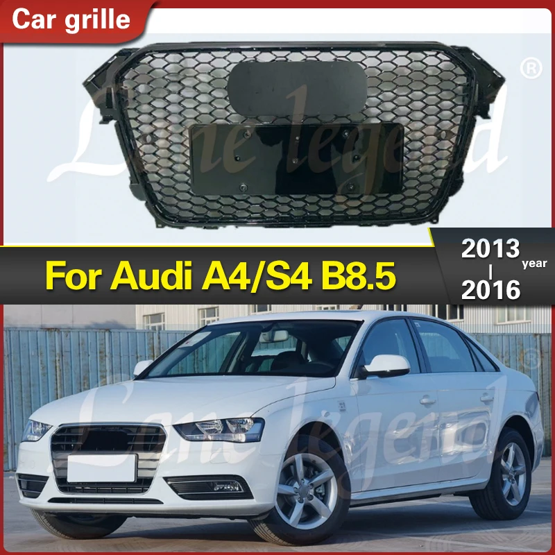 For RS4 Style Front Sport Hex Mesh Honeycomb Hood Grill Gloss Black for Audi A4/S4 B8.5 2013-2016 Grills Car-styling Accessories