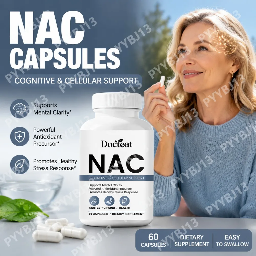 Docteat NAC Supplement Capsules with N-Acetyl L-Cysteine Vitamin C Zinc Antioxidant Cellular Support Daily Wellness 60 Capsules
