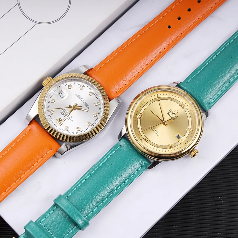 Litchi Pattern Soft Leather Strap For Cartier Omega Casio Fossile orange green18 19 20mm 22mm Watchband Accessories Bracelet