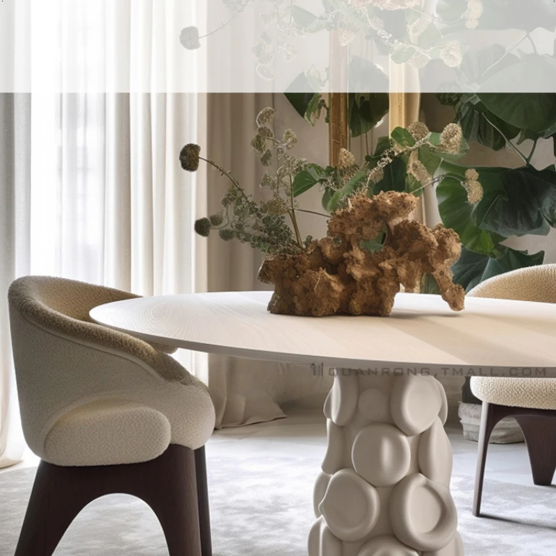 1m 2 round dining table Cream color Long dining table for 6 people Oval table Long design dining table