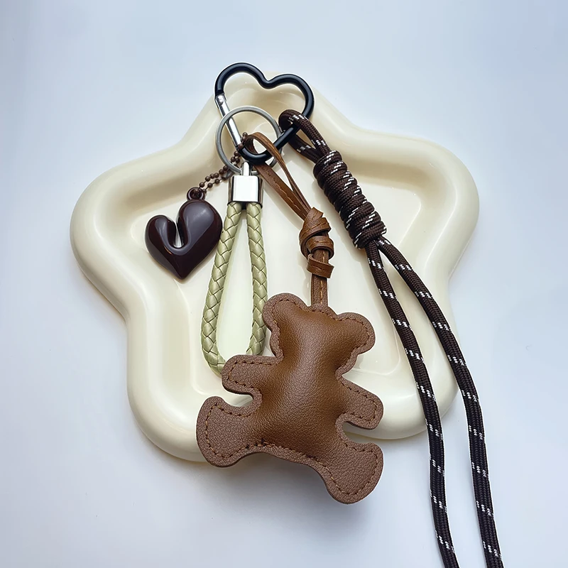 1 Piece Leather Little Bear Woven Rope Backpack Pendant Decoration Fashion DIY Keychain Bag Accessories