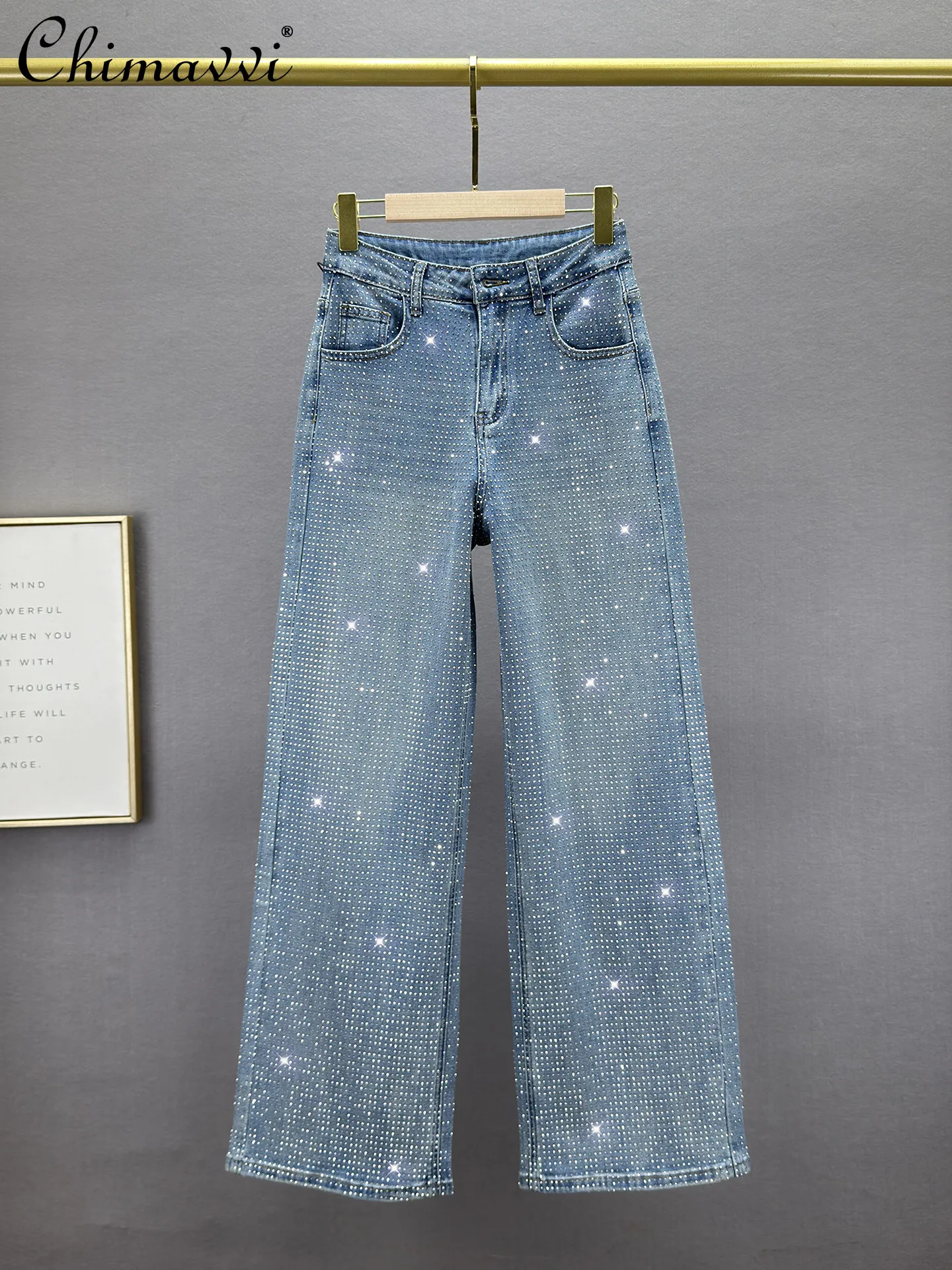 

Женские джинсы свободного кроя с высокой талией, украшенные стразами, из денима, весна 2026, новая модная коллекция, европейский стиль, длинные брюки