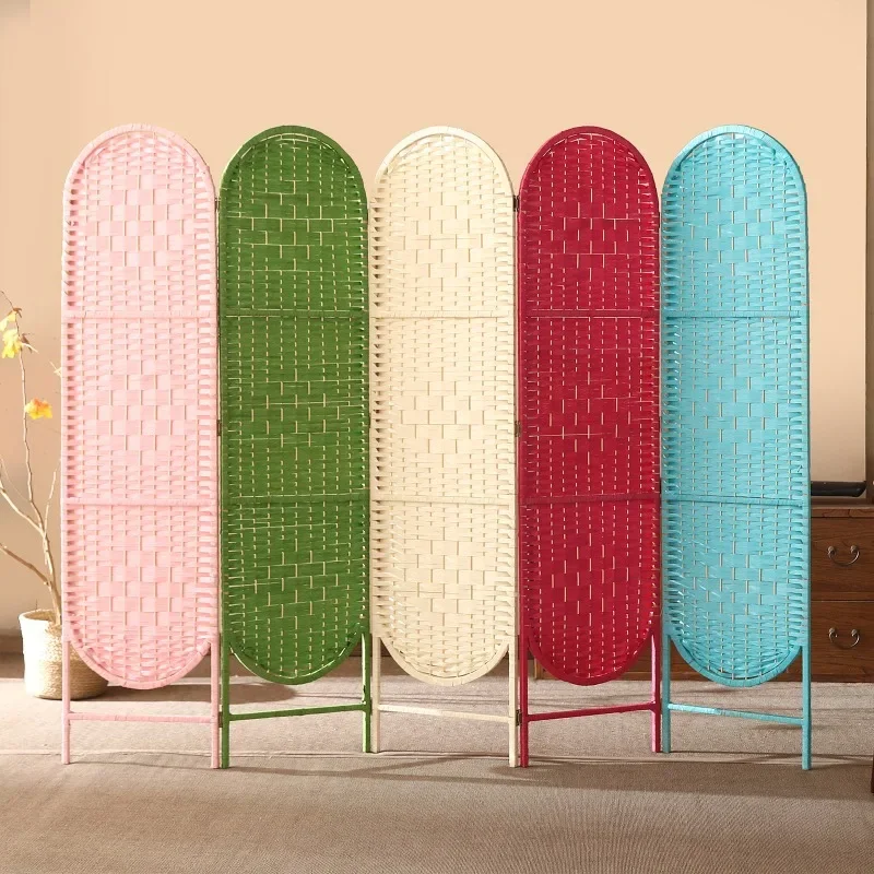 Manufacturer wholesale Korean solid wood frame foldable mobile paper rope woven home hotel office screen partition Xuan