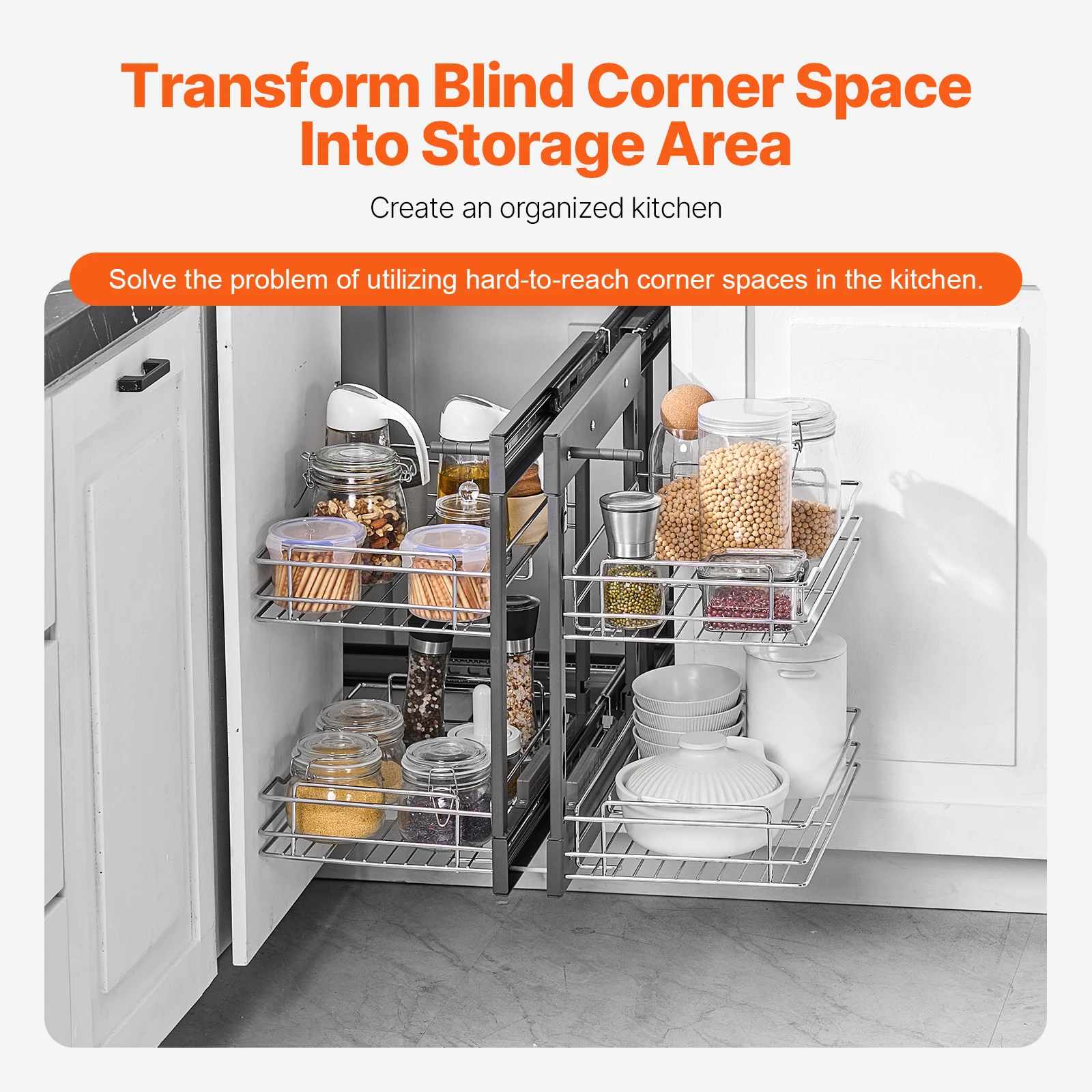 /For-SucceBuy 2/3Tier Opening Blind Corner Pull Out Organizer 4 Shelf Kitchen Cabinet Organizer Out Storage Organizer Basket