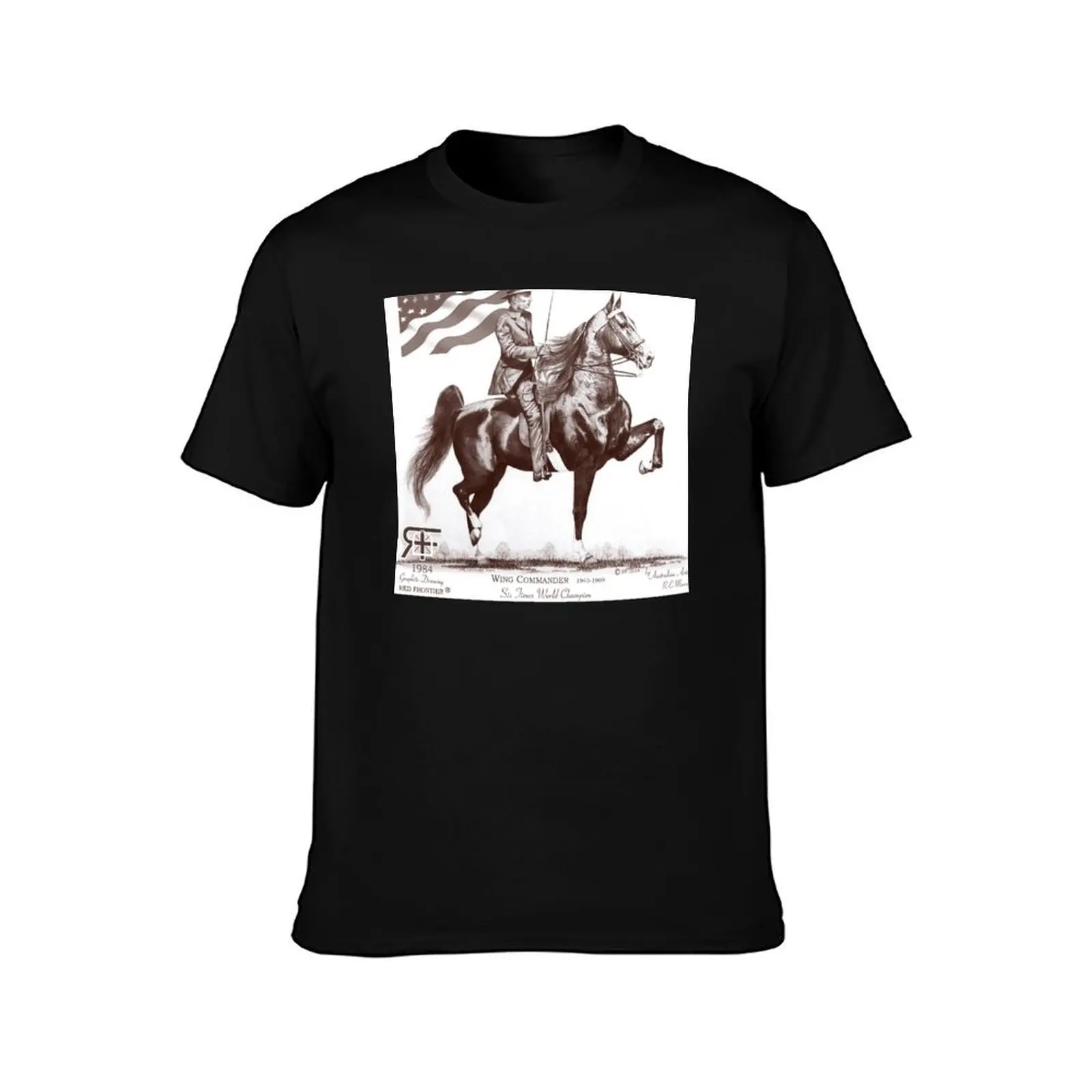 Red Frontier Wing Commander American Saddlebred Flag Drawing T-Shirt Quick Dry Sports Short Sleeve Tee