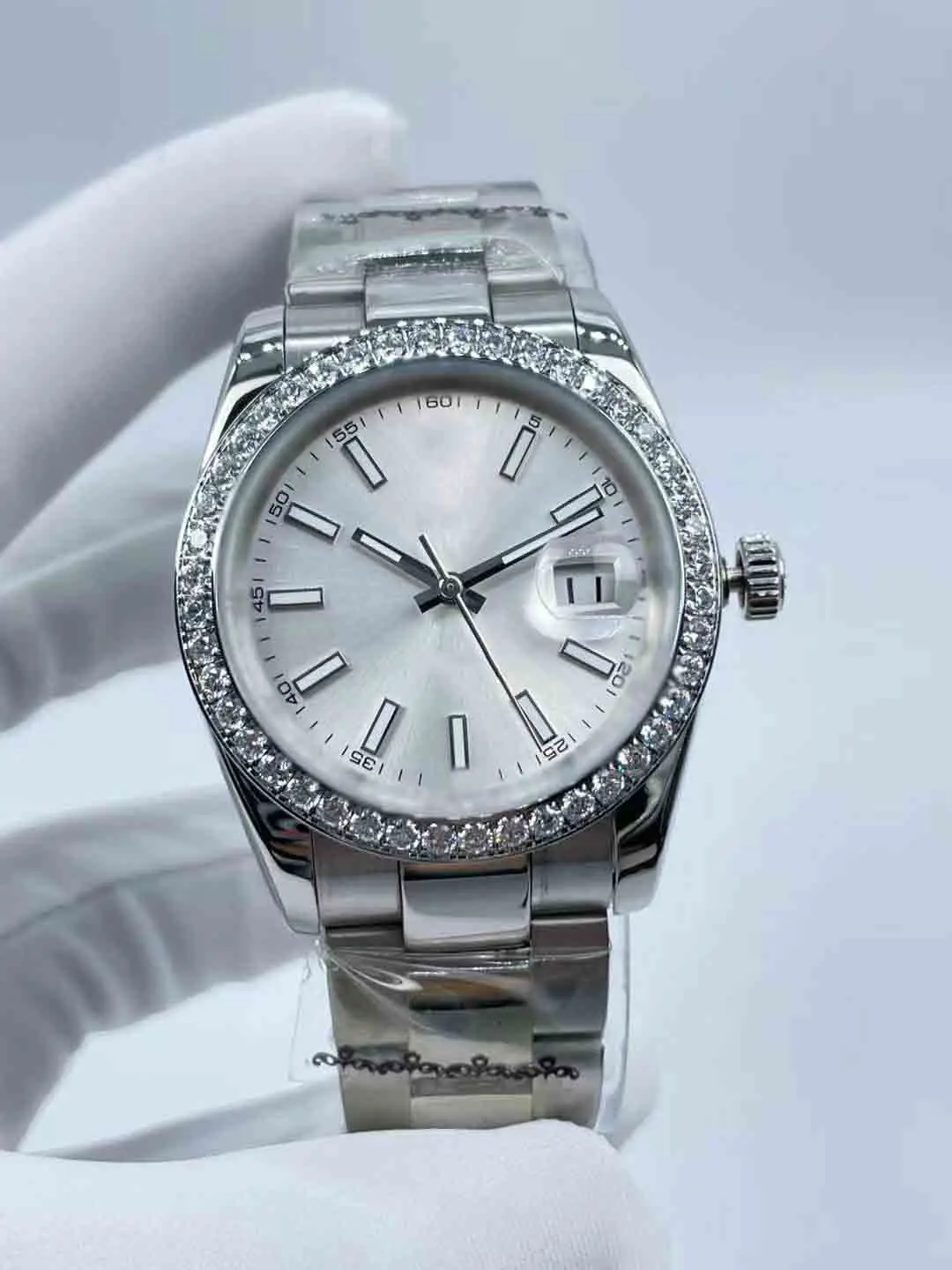 Diamond-Studded Watch, 36mm, for Women - Calendar Window, Waterproof, Folding Buckle