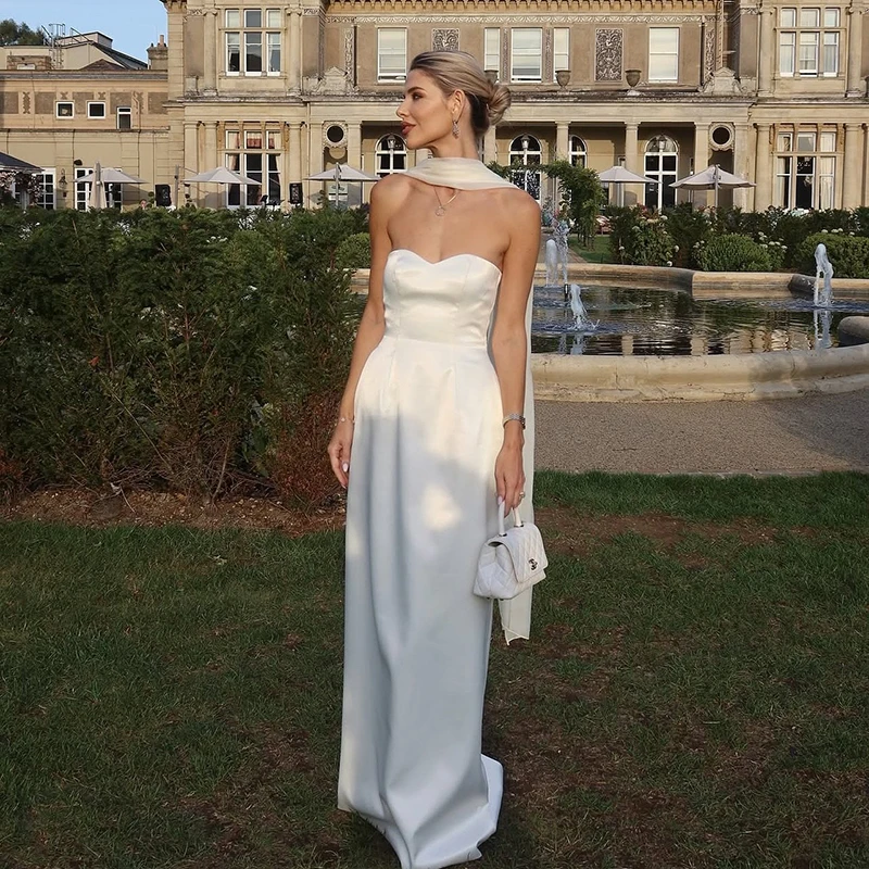 

Eightree Simple Mermaid Wedding Dresses Sweetheart Floor Length Scarf Satin Bridal Dress Formal Wedding Prom Gowns Customized