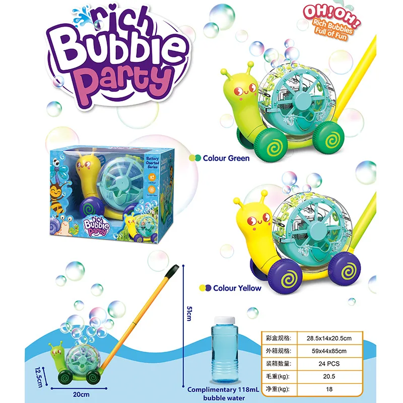 Baru Listrik Gelembung Siput Balita Dorong Keranjang Otomatis Mesin Peniup Gelembung Luar Ruangan Anak-anak Bermain Gelembung Interaktif Orang Tua Anak