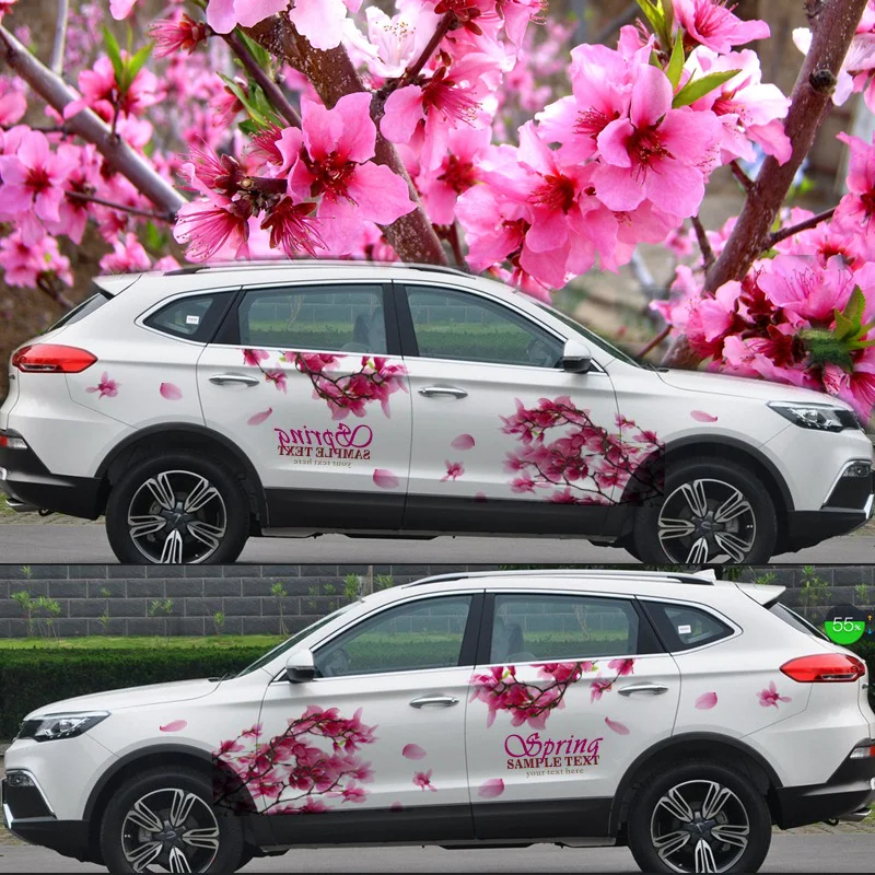 

Japanese Cherry blossoms Car Decoration Stickers Drift sticker Universal 3D Car Decals Camouflage Vinyl Car Door Stickers