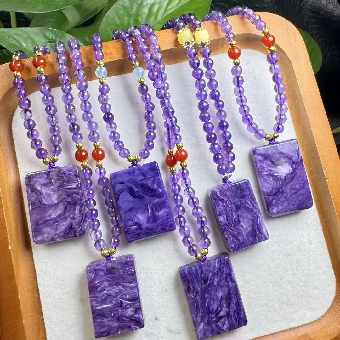 

Unit One Piece Special Popular Sale Natural Charoite Crystal Healing Square Plate Gemstone Crystal Gift