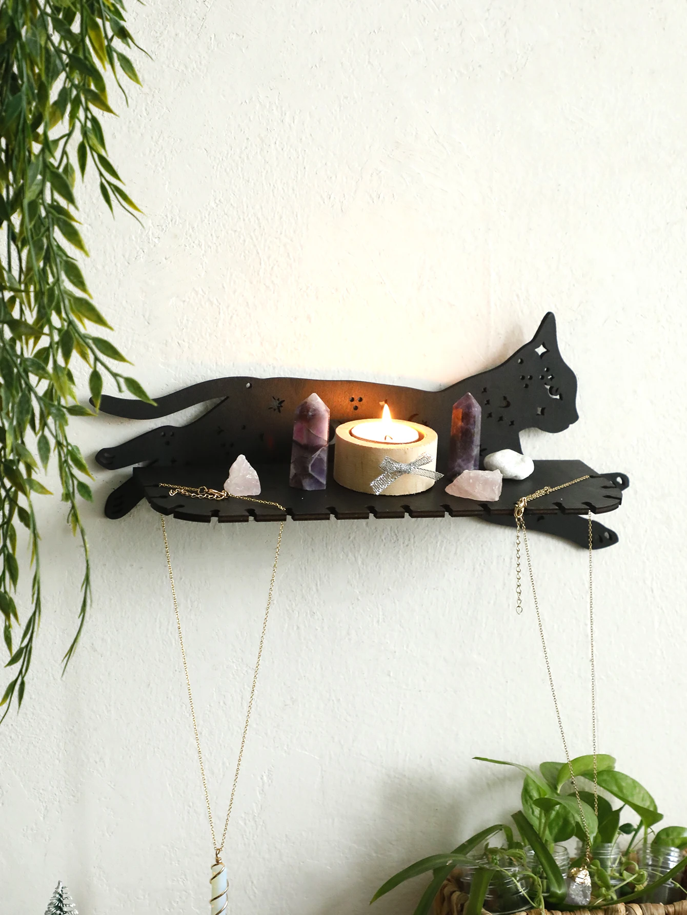 Cat Shape Floating Wall Shelf，Wooden Decorative Rack，Country Rustic Wall Shelves，Witchy Aesthetic Room Decoration，Home Deocr