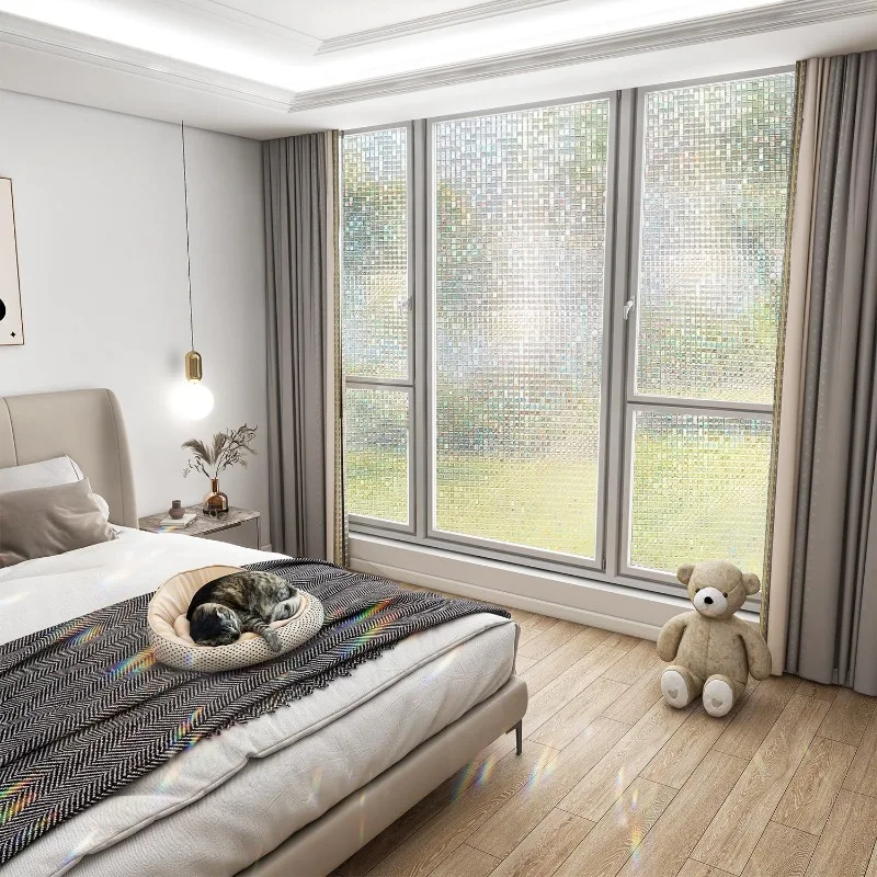 Rainbow Mosaic Translucent Privacy Window Film Static Cling Sparkling Effect Removable No Glue for Bathroom Home Glass