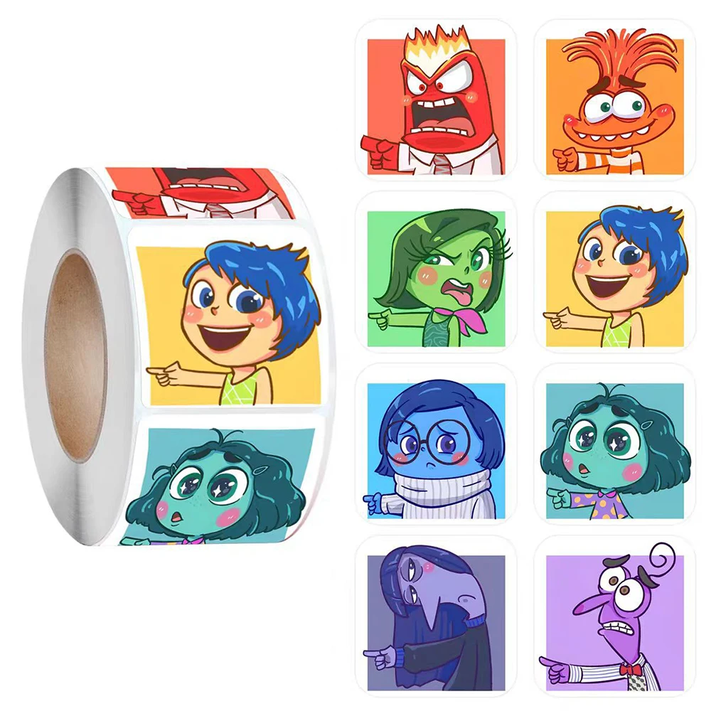 500pcs/Roll Kawaii Disney Inside Out 2 Anime Sealing Stickers Decals DIY Stationery Laptop Decoration Stiker Reward Gift Toys