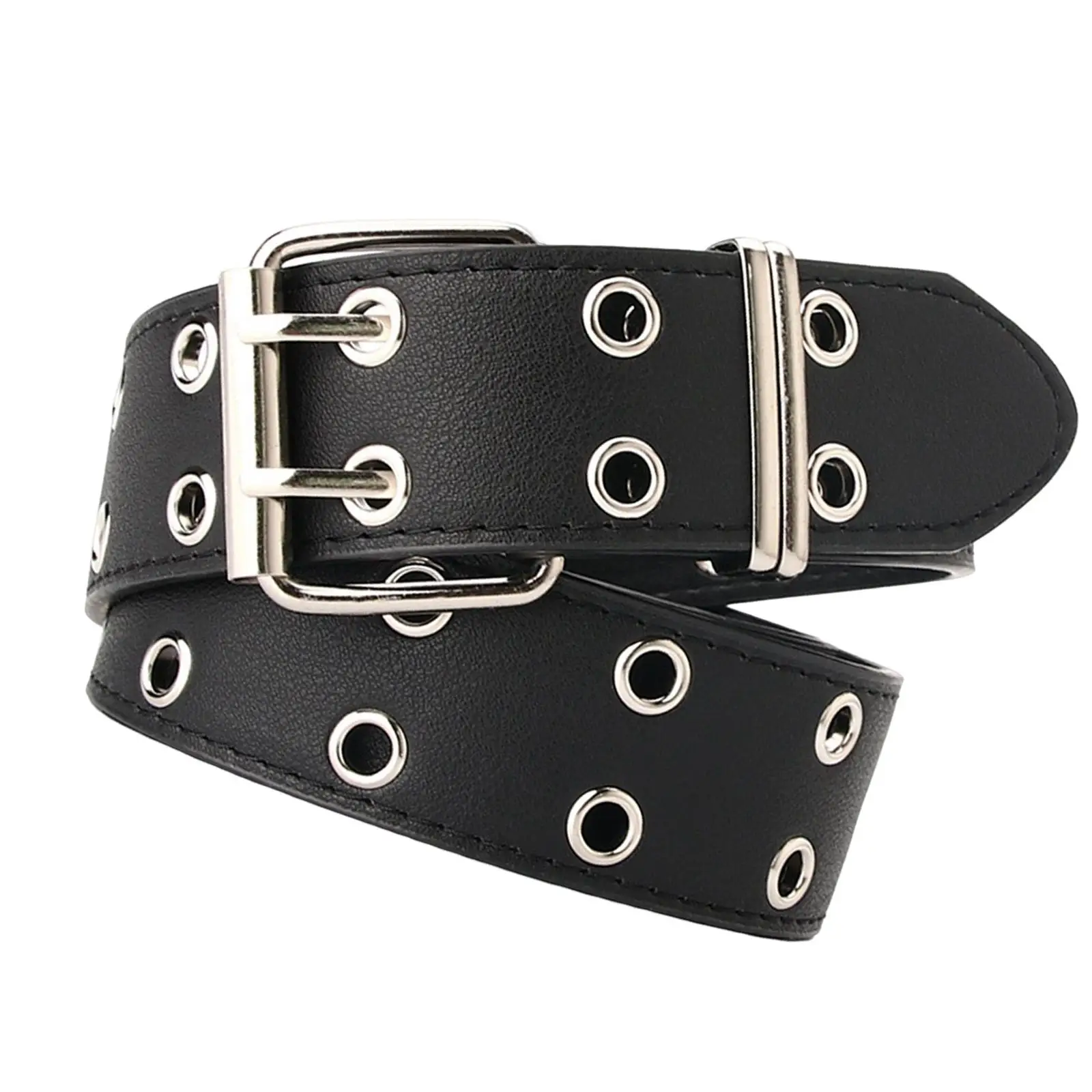 Double Eyelet Belt Women Men Adjustable PU Leather Cosplay Gothic Punk Double