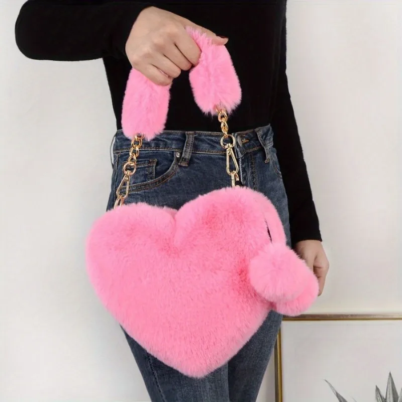 

1PC Plush Love Women's Hand-held Skew Bag - Autumn and Winter Furry Peach Pericardium Daily with Holiday Gifts