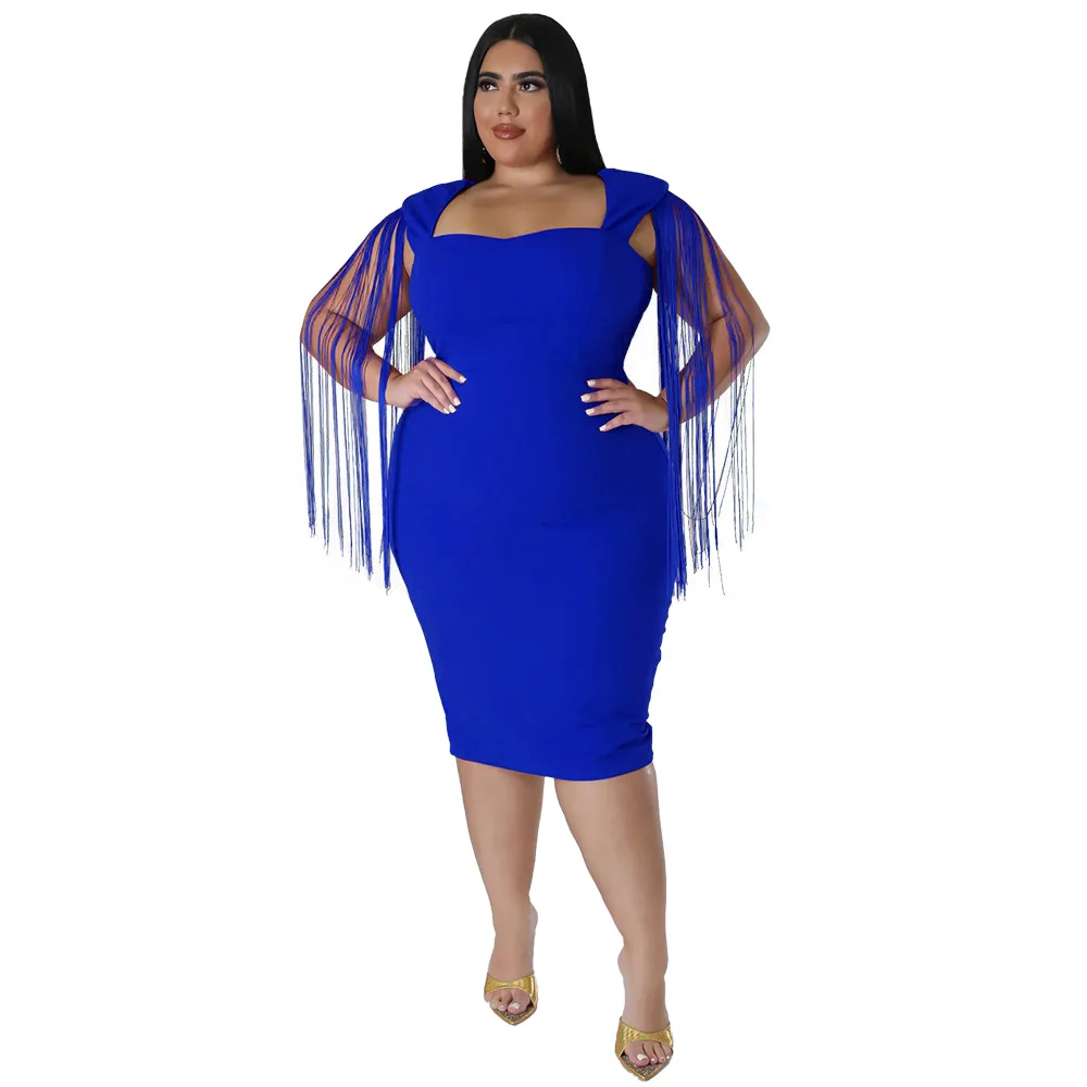 SOMO-Robe de soirée sexy et élégante pour femme, tenue de grande taille, à la mode, avec pompons, vente en gros, livraison directe, 2023