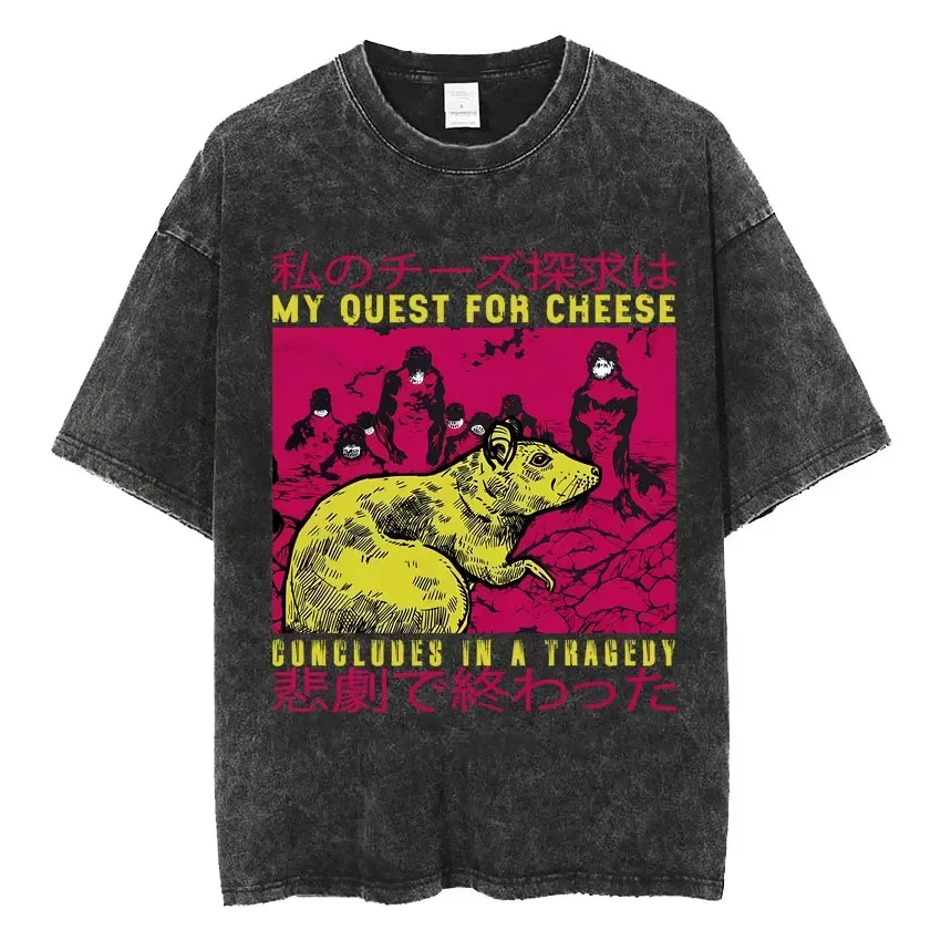 Customization Vintage Washed The Harbinger Of Awkward Situations T-shirts Weirdcore Japanese Funny Graphic T Shirt Men's Harajuk