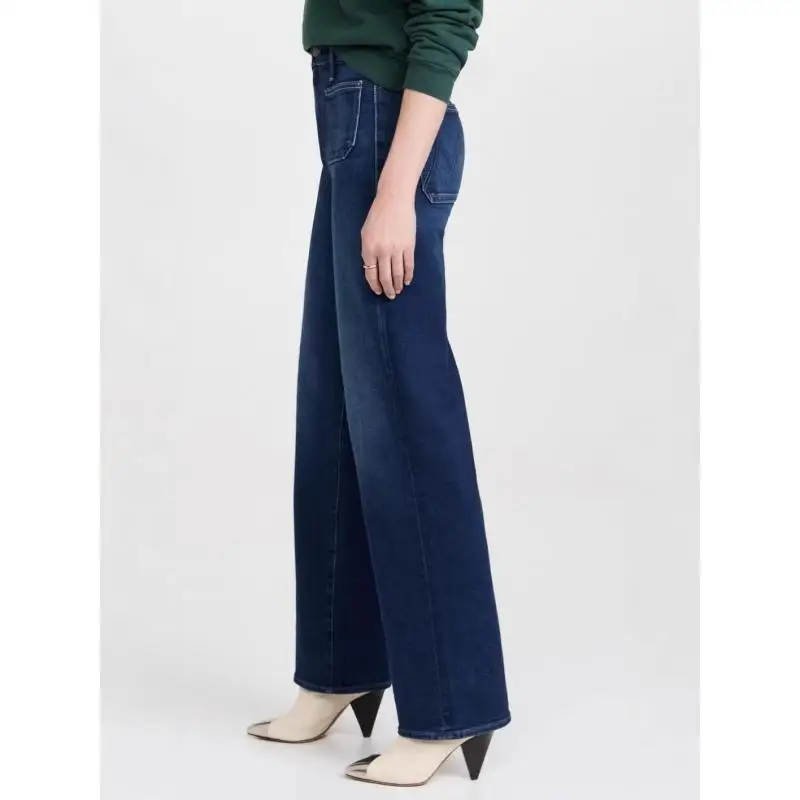 Maxdutti Minimalist Woman Clothes Casual Blue Mom Jeans With Front Patch Pocket High Waist Straight Leg Denim Pants For Women