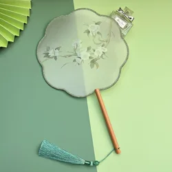 Eight Petal Semi Transparent Long Handled Ancient Style Group Fan Hanfu Photography Fan Classical Dance Performance Round Fan