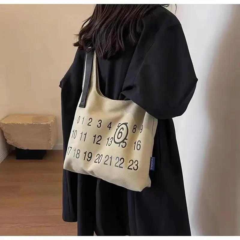 6 Number Print Backpacks Hand Bag Canvas Men Women Casual Tote Bag High-capacity School Bag Commuter Package Korean