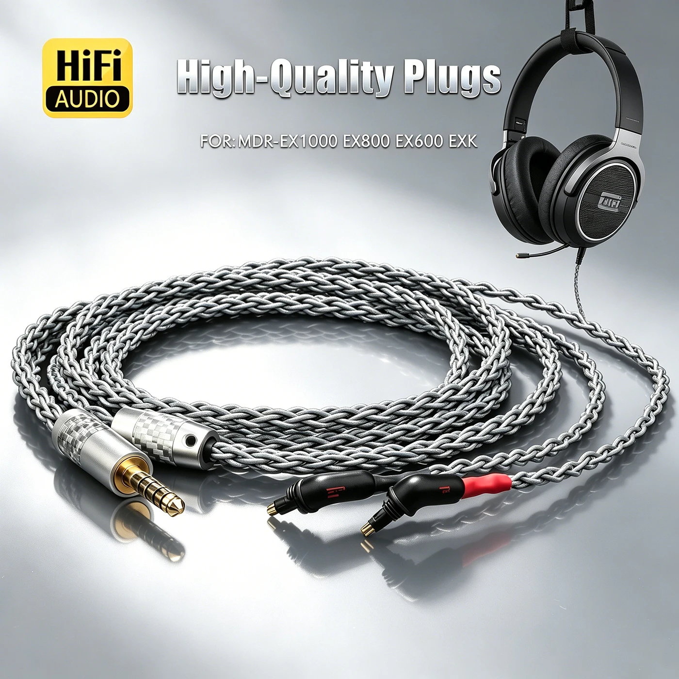 Headphone Replace Cable 4.4mm for MDR EX1000 EX800 EX600  MDR7550 EXK  7N OCC Earphone Wire