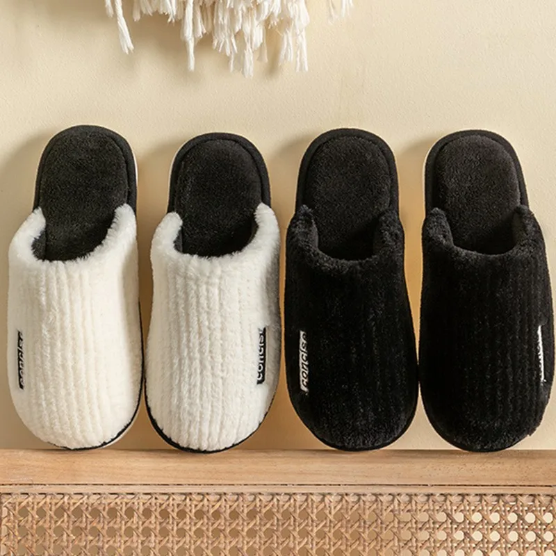 

Warm Indoor Cotton Slippers Men's Thick Bottom Home Use Plush Anti-Slip Couples Slippers Winter Home Comfortable Slip-On Shoes