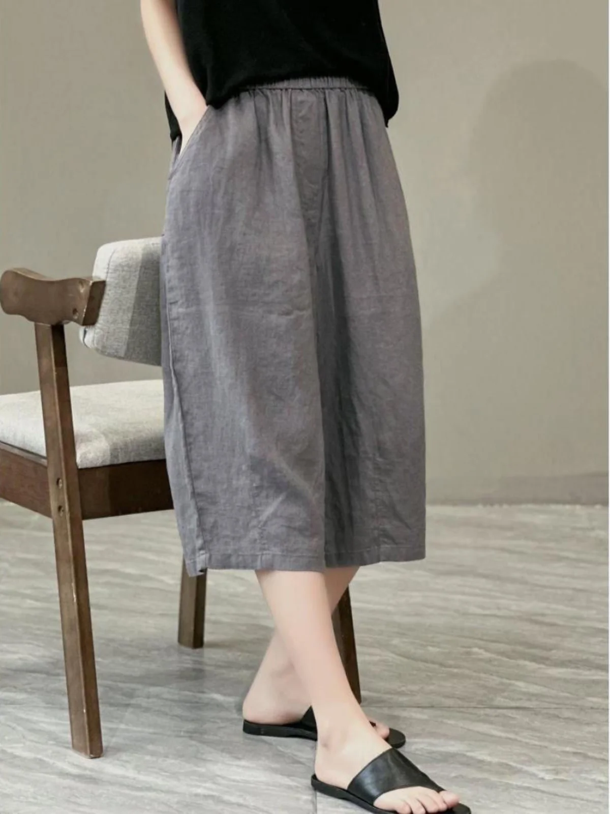 

Модные летние свободные брюки-кюлоты из хлопка и льна с высокой талией для женщин, повседневные, визуально стройнящие