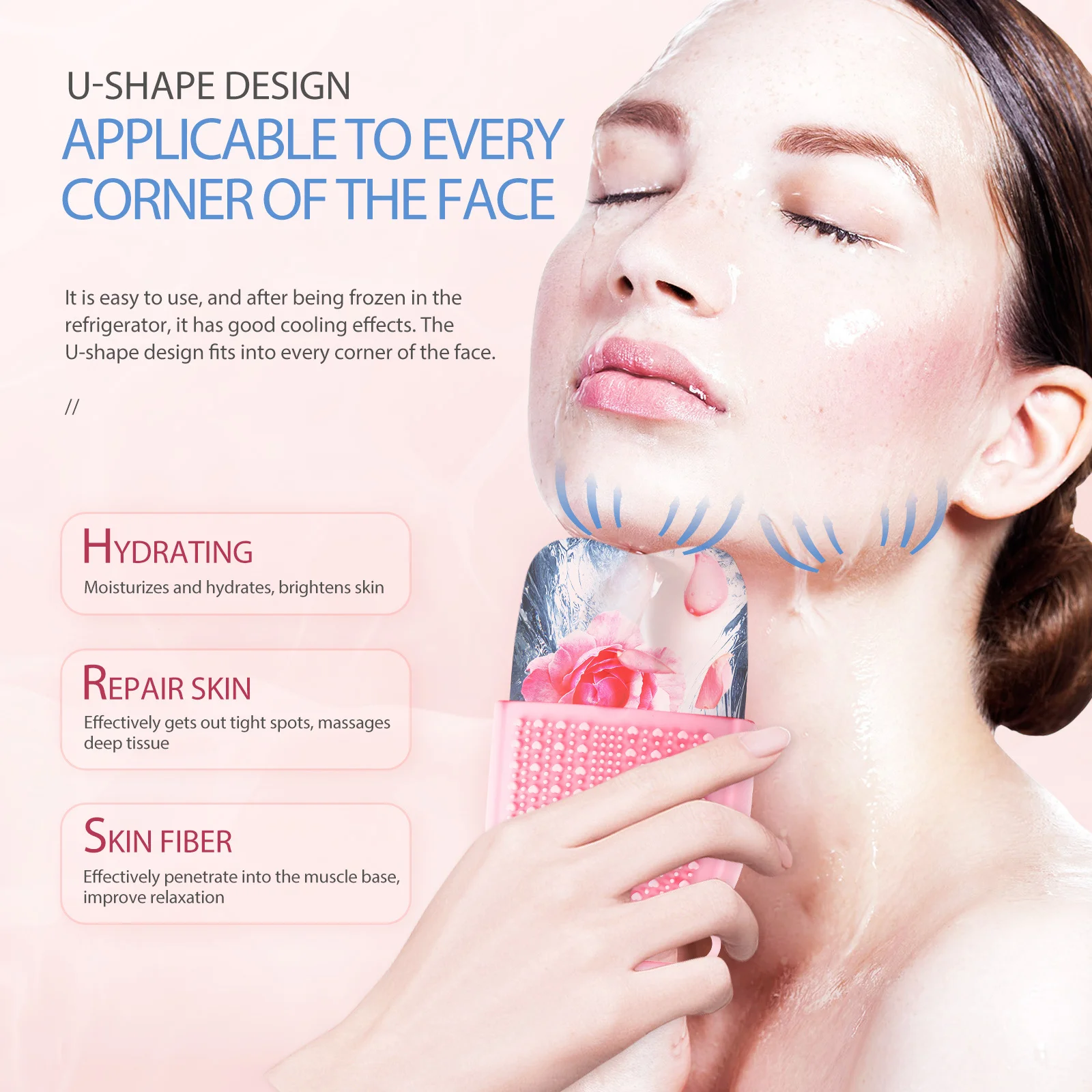 أداة تجميل الوجه من السيليكون، مادة ممتازة، تأثيرات تبريد، تخفيف الانتفاخ، العناية ببشرة الوجه