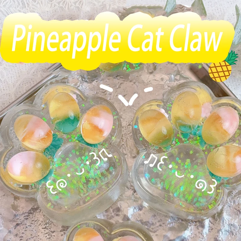 Pineapple Cat Claw Soft Squeeze Toy Slow Rebound Stress Relief Transparent Cat Paw Squish Fidget Toy Pinch Decompression Toy