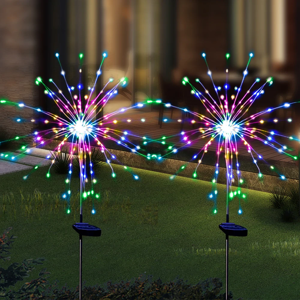 2 Pcs Solar Garden Firework Lights Outdoor, Waterproof Solar Powered LED Light Outside for Yard, Patio, Pathway and Party Decor