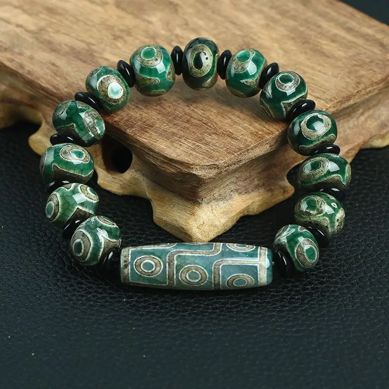 Tibet Handed down Genuine Three Nine-Eye Bracelet Lucky Beads Agate Old