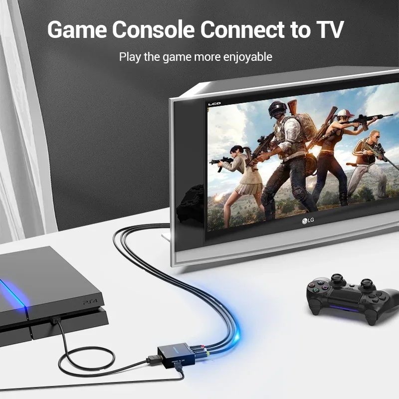 محول Vention HDMI إلى AV إلى محول فيديو RCA CVBS L/R 1080P HDMI مع كابل طاقة USB صغير لصندوق التلفزيون AV HDMI