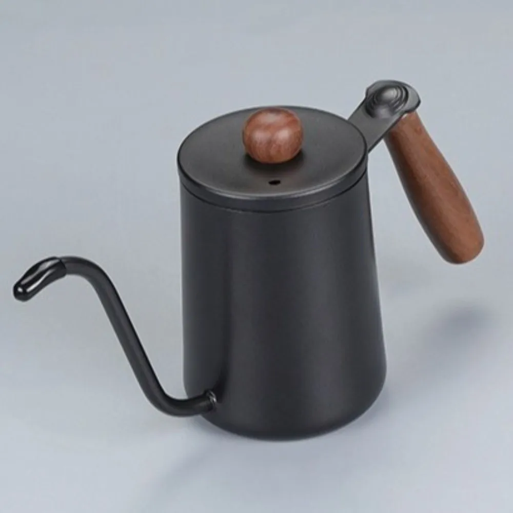 350ML Pour Over Coffee Kettle Stainless Steel Temperature Meter Goose Neck Coffee Pot Anti-scald Wood Handle
