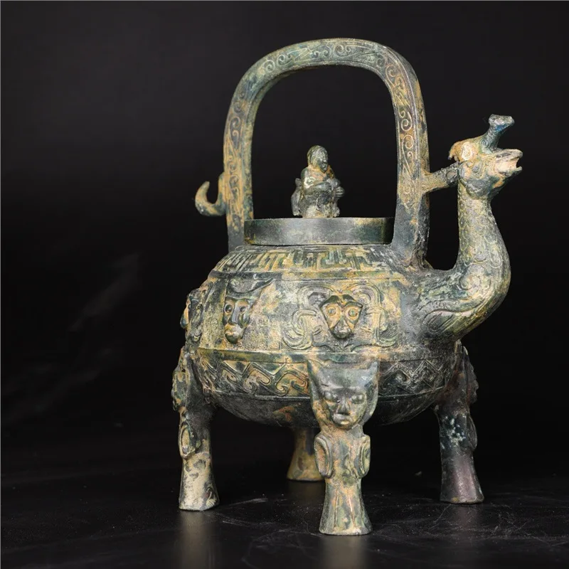 Bronze From The Shang Dynasty With Handle, Phoenix Head Goblet Ornament For , Water And Wine H