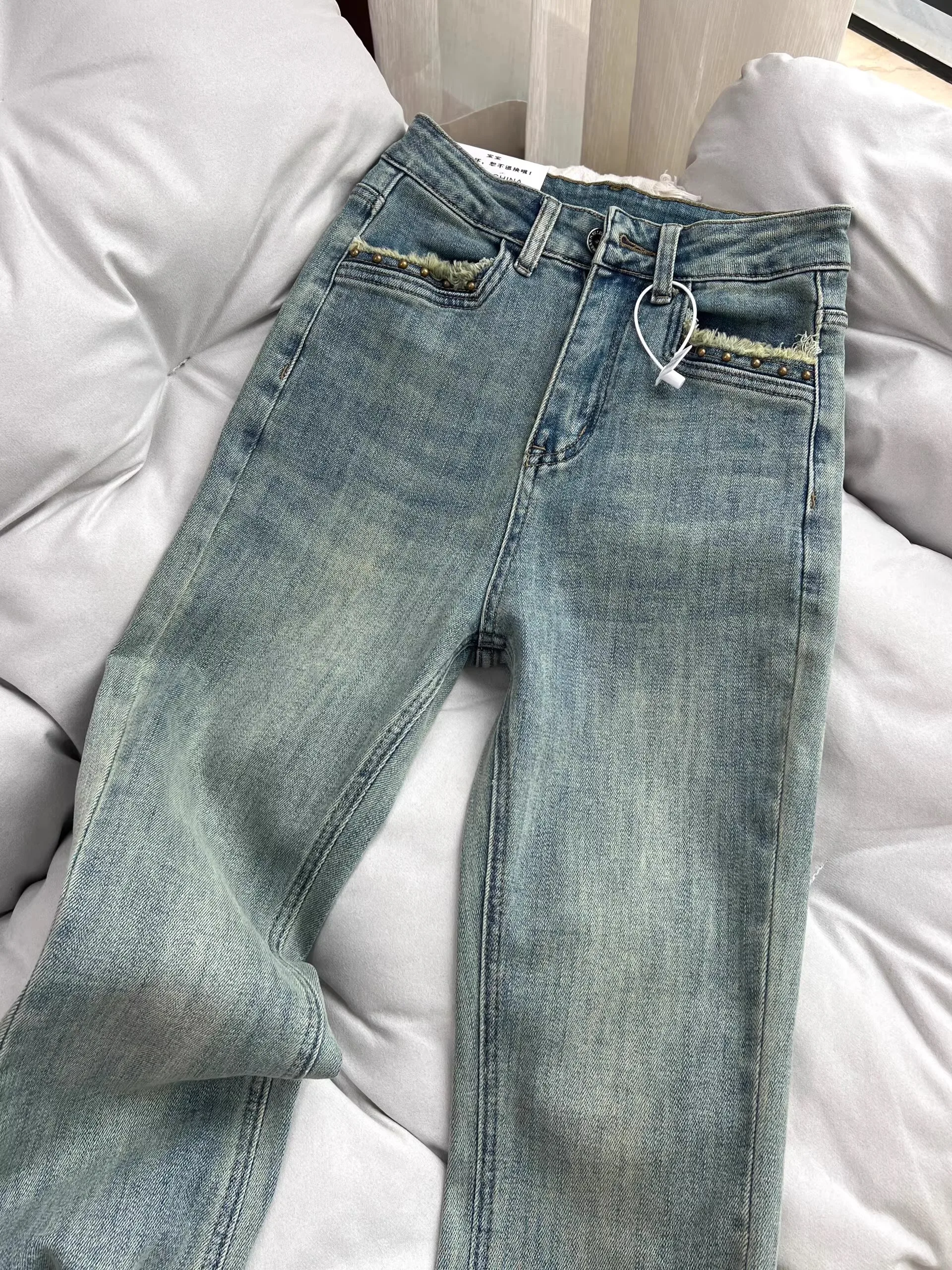 Spring 2026 New plus Size American Style Hot Girl Micro Flare Denim Jeans Women Retro Slim Small Size Bell Bottom Pants