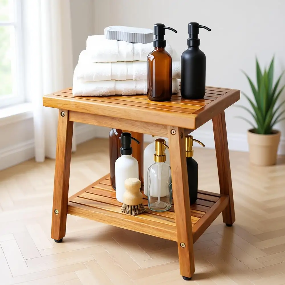 

Водонепроницаемая скамья для душа с полкой для хранения, регулируемыми ножками, идеально подходит для спа, ванной, пожилых людей и использования на улице