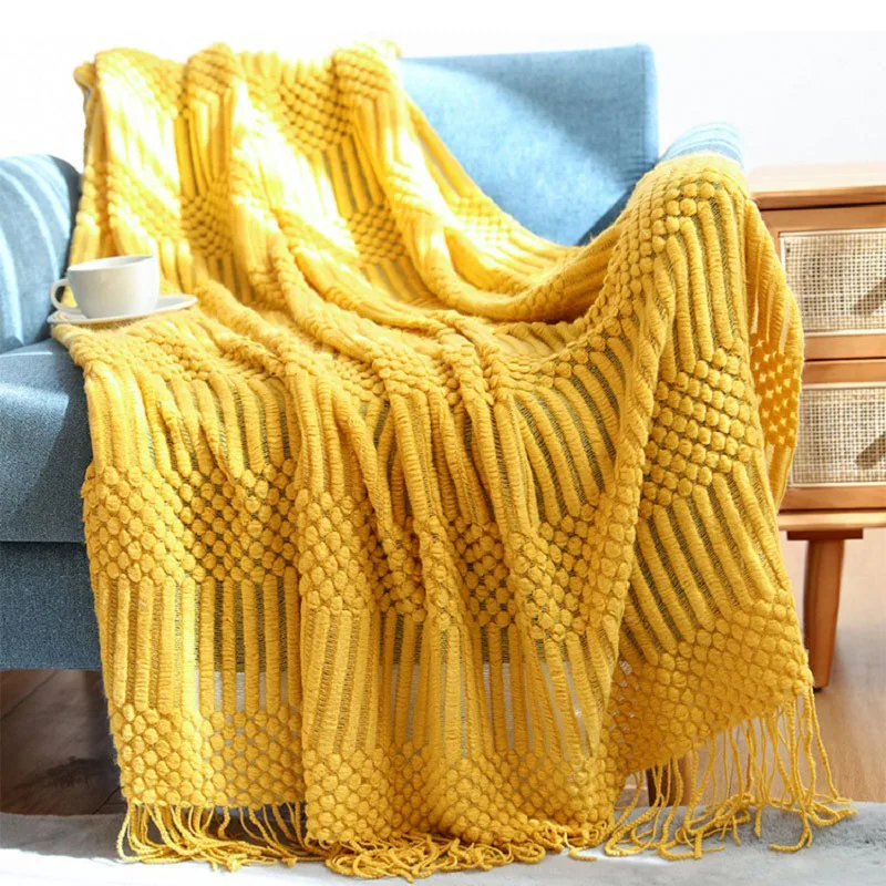 Solid Color Knit Fringe Blanket Soft All-Season Comfort for Home Sofa Bed Office Travel Shawl & Nap Companion Perfect for Adults