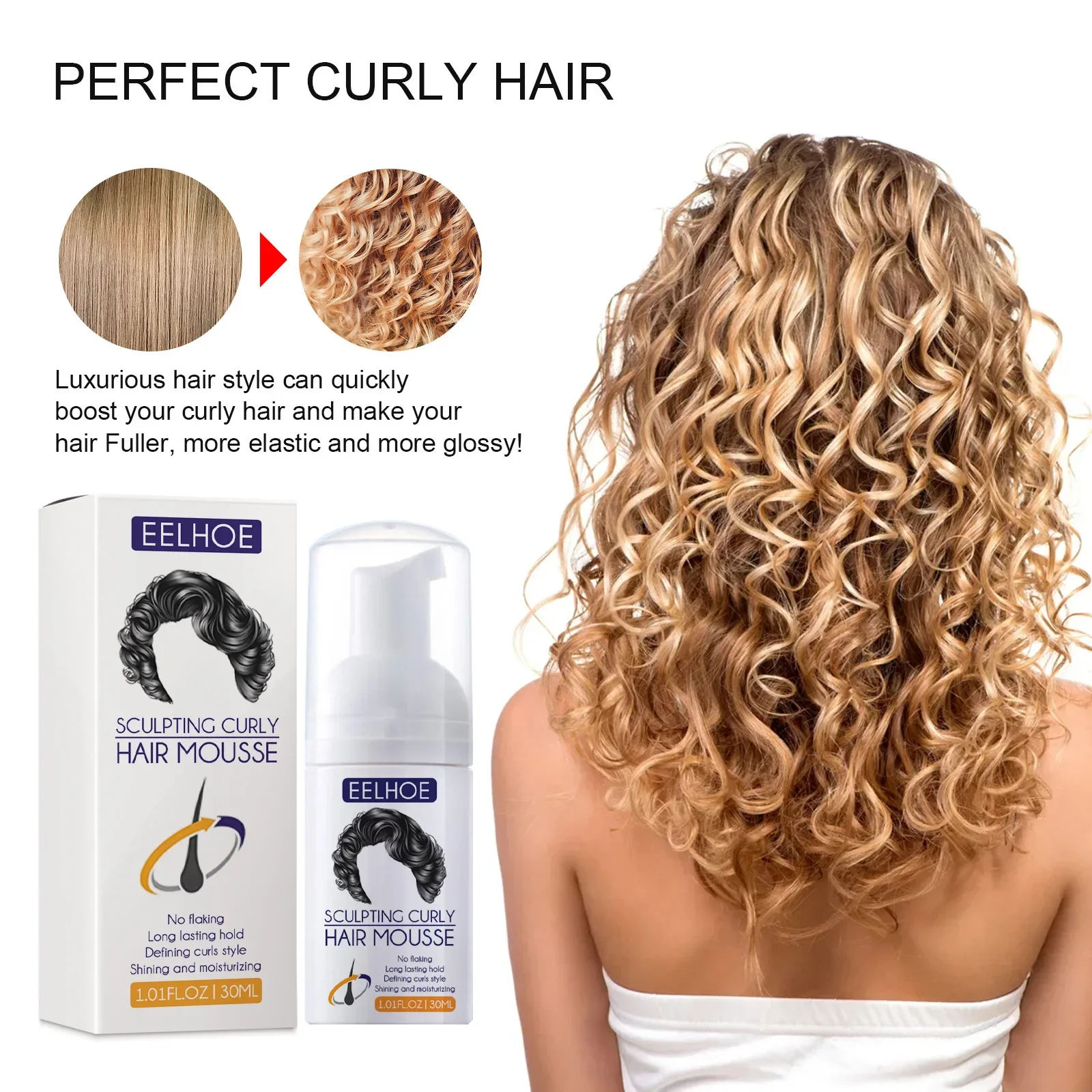 Styling Elastin Anti-Frizz Curly Hair Cream Long-Lasting Natural Definition & Bounce Moisturizing Shaping Perm Care Styling Full