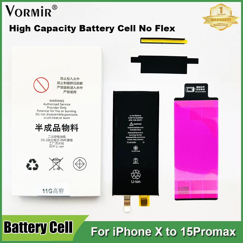 10pcs/lot Vormir Battery Cell No Flex For iPhone X to 15Promax High Capacity Batteri Replacement Parts Need BMS Board Soldering