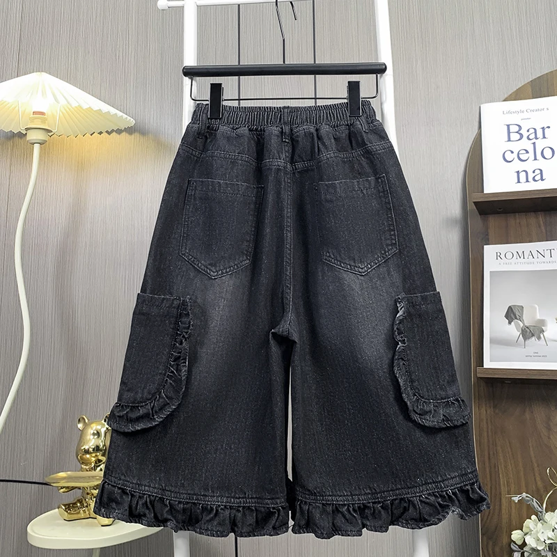 L-6XL حجم كبير الصيف الدنيم السراويل للنساء 2025 جديد الكورية موضة عالية الخصر نصف طول واسعة الساق فضفاض شورت جينز النساء #4