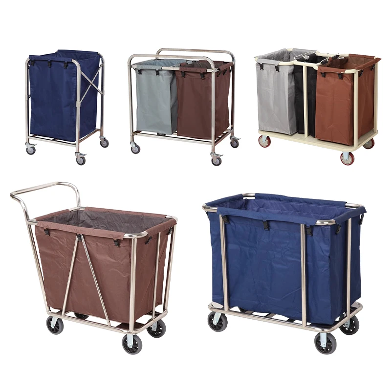 Multifunctional Rolling Linen Sorter Cart Hotel Laundry Housekeeping Cart Trolley For Room Cleaning