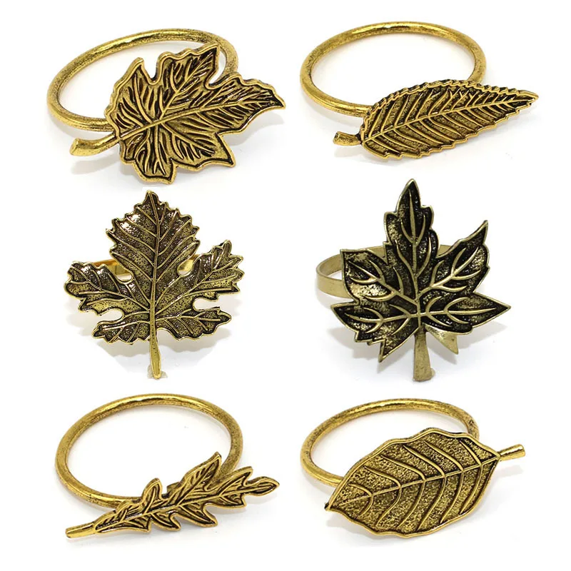 6pcs/ot Classic Vintage Leaf Napkin Ring Leaf Napkin Buckle Maple Leaf Alloy Napkin Ring wedding table decoration