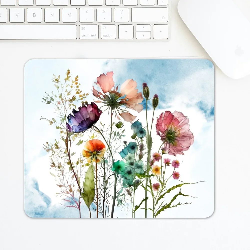 Wildflower Watercolor Mousepad, Floral Mouse Pad, Watercolor Flowers Desk Accessories, Unique Office Gift For Women