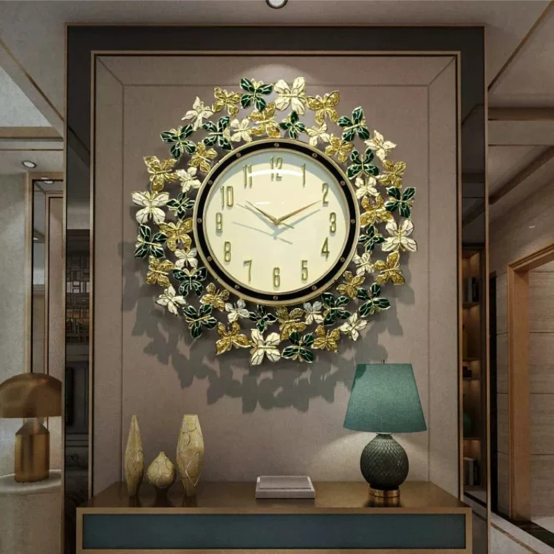 Metal Green Unique Wall Clock Fashion Gold Luxury Living Room Digital Clock Modern Design Relojes De Pared Home Decor Items