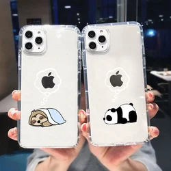 Funny Animal Couple Phone Case for IPhone 11 12 14 13 15 Pro Max Mini XR XS MAX X SE2 7 8Plus Clear Cover Cute Panda Sloth Funda