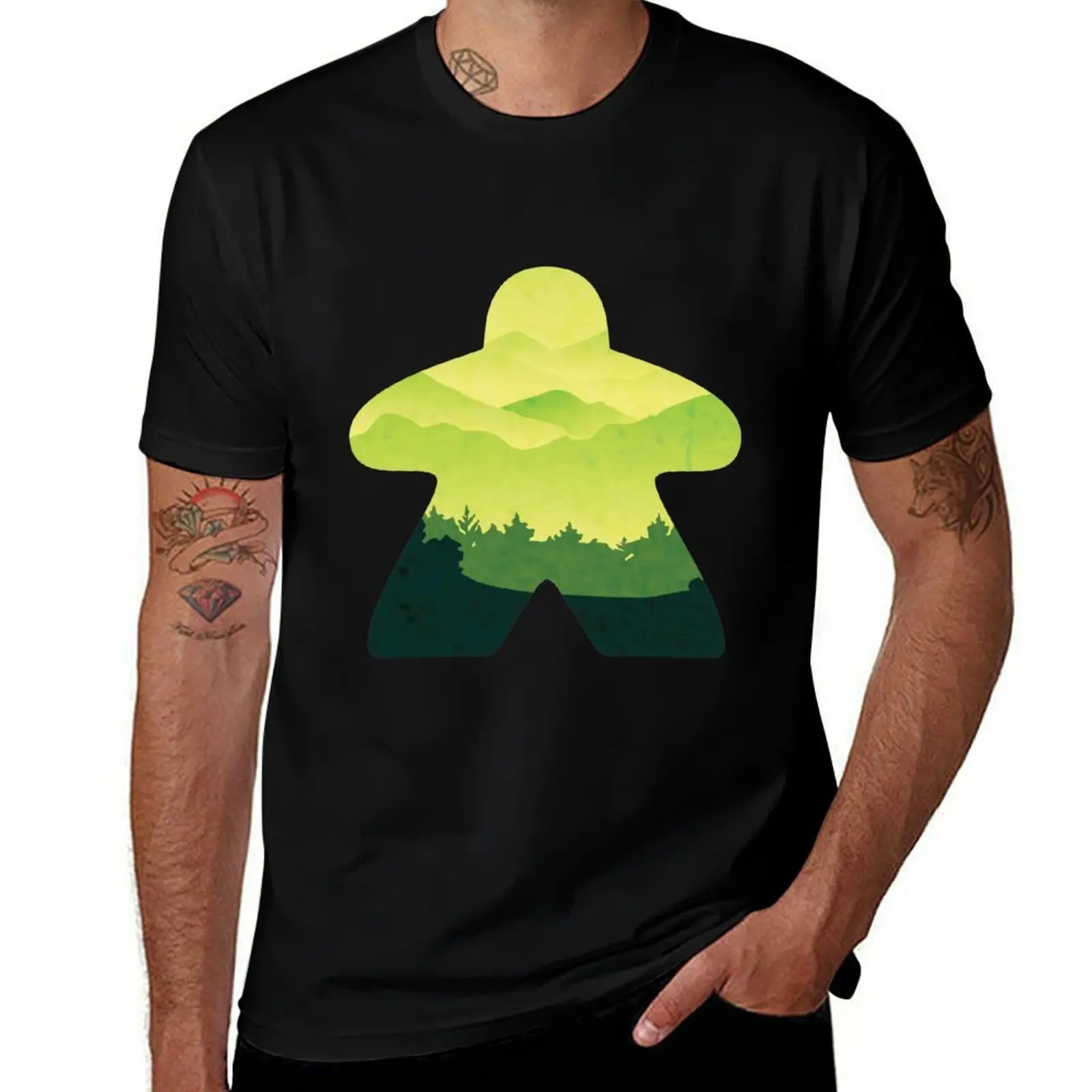 Green Hillside Scape Meeple Board Game Adventure Scene T-Shirt Thanksgiving Day Tee Top T-Shirt