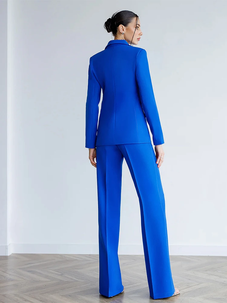 Royal Blue Suits Set for Women 3 Pieces Business Pantsuits Blazer Jacket+Vest+Wide Leg Pants Leisure  Formal Sets костюм женский