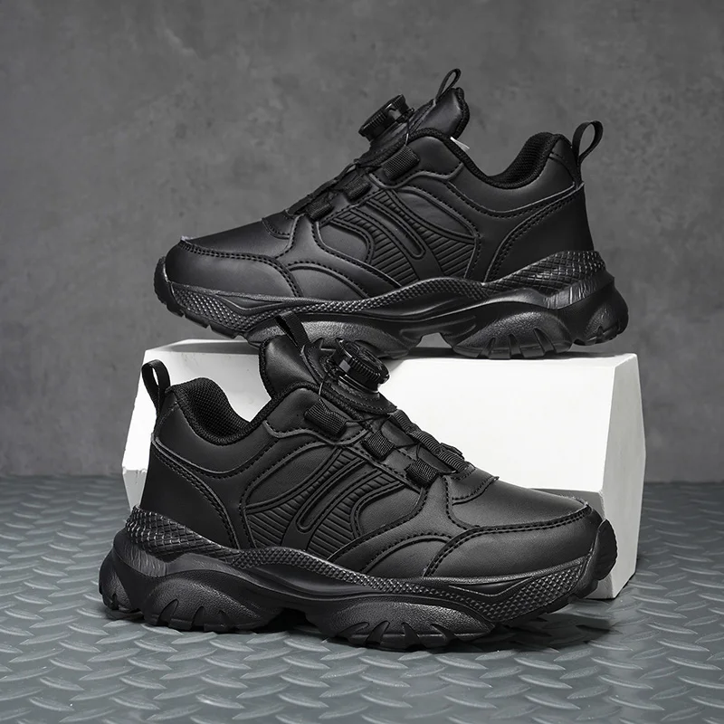 Kids Sports Shoes Black Boys Shoes 2026 Autumn New PU Leather Casual Sneaker for Kids Comfortable Walking Sneaker for Boy