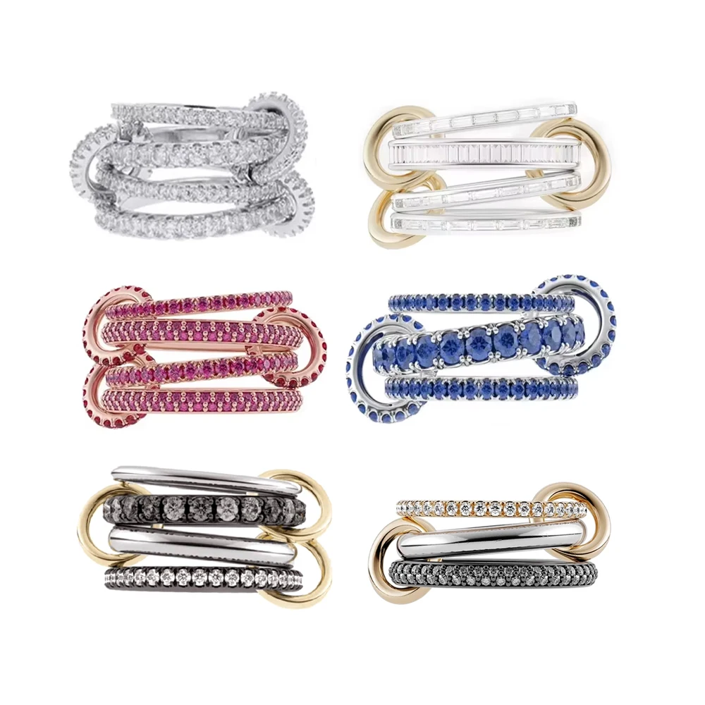High Polish Two-tone Three Circle Cross Finger Ring for Women Wholesale Personality Stacking Engagement Band Link 5A CZ Jewelry